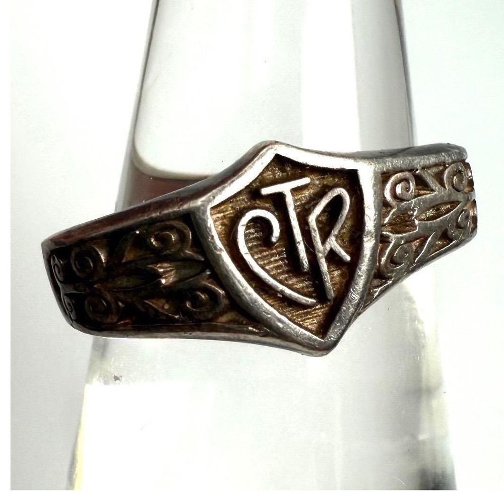 Ringmasters Sterling Silver CTR Shield Ring Filigree Band Religious Size 8